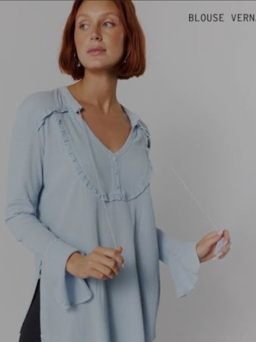 NWT Joelle Collection - Women's Light Blue Ruffle V-Neck Blouse